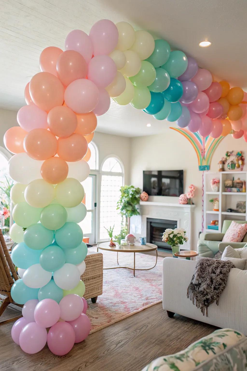 Change your lounge into a festive spectacle using vibrant balloon art.