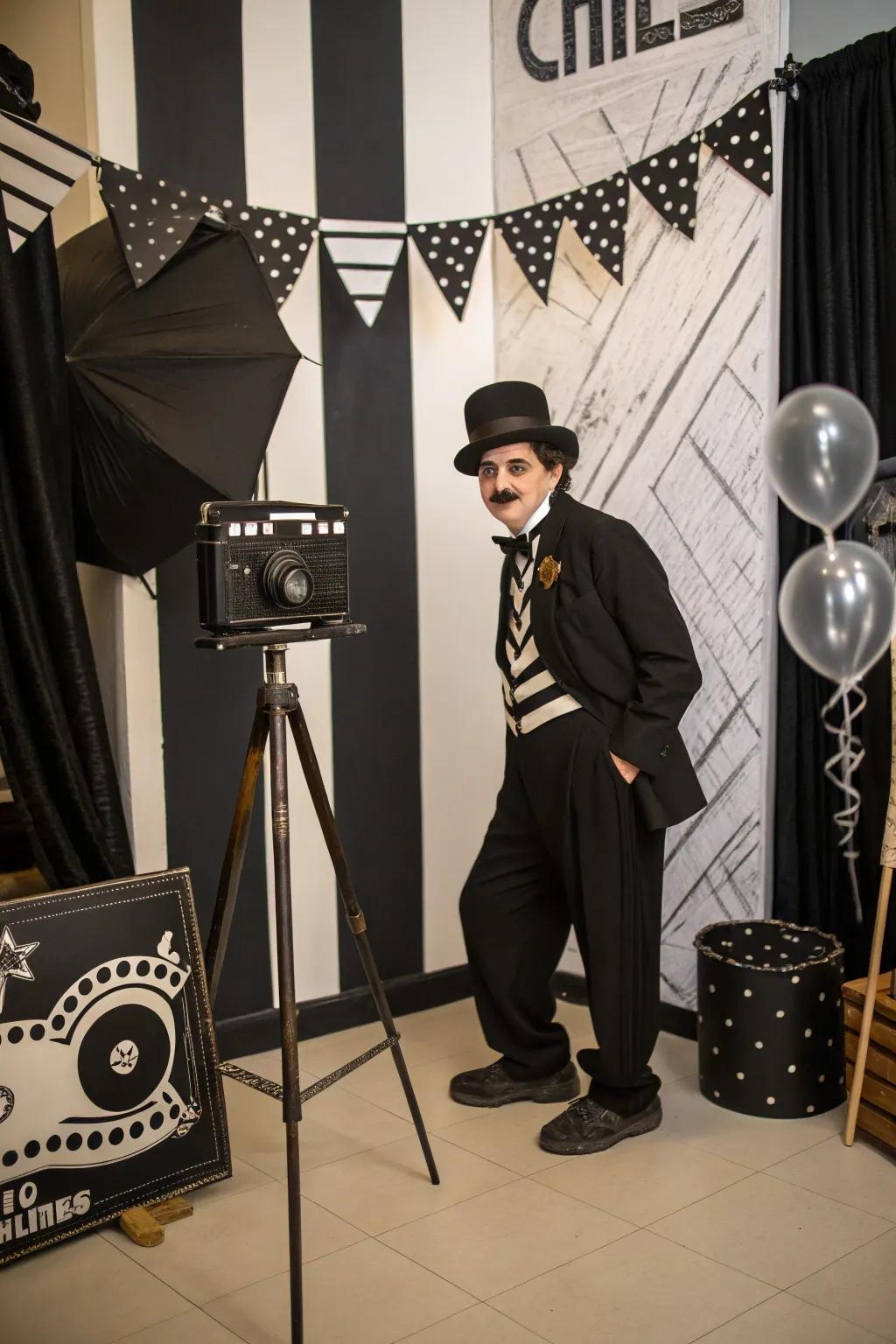Revive the charm of the silent movie era with a Little Tramp-themed Halloween costume.