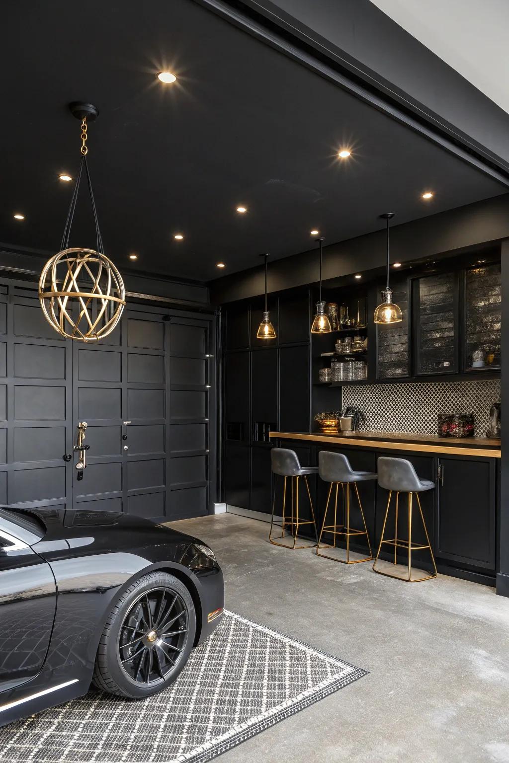Onyx walls infuse a touch of drama into this contemporary garage.