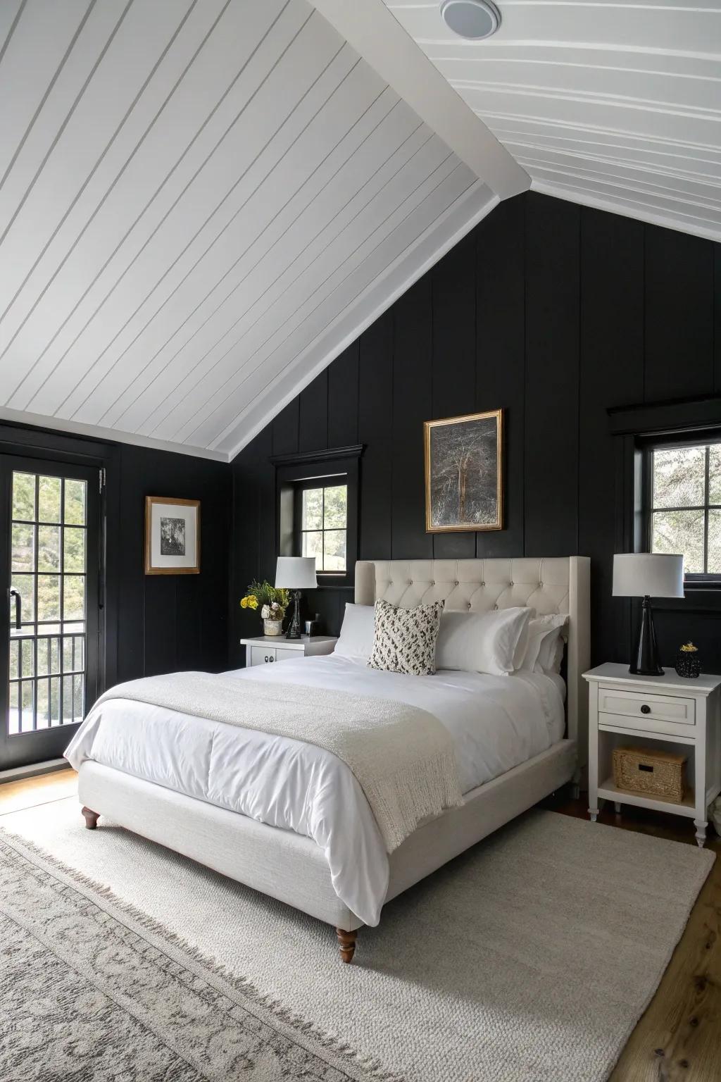 Shadowy walls establish a captivating backdrop for your main bedroom.