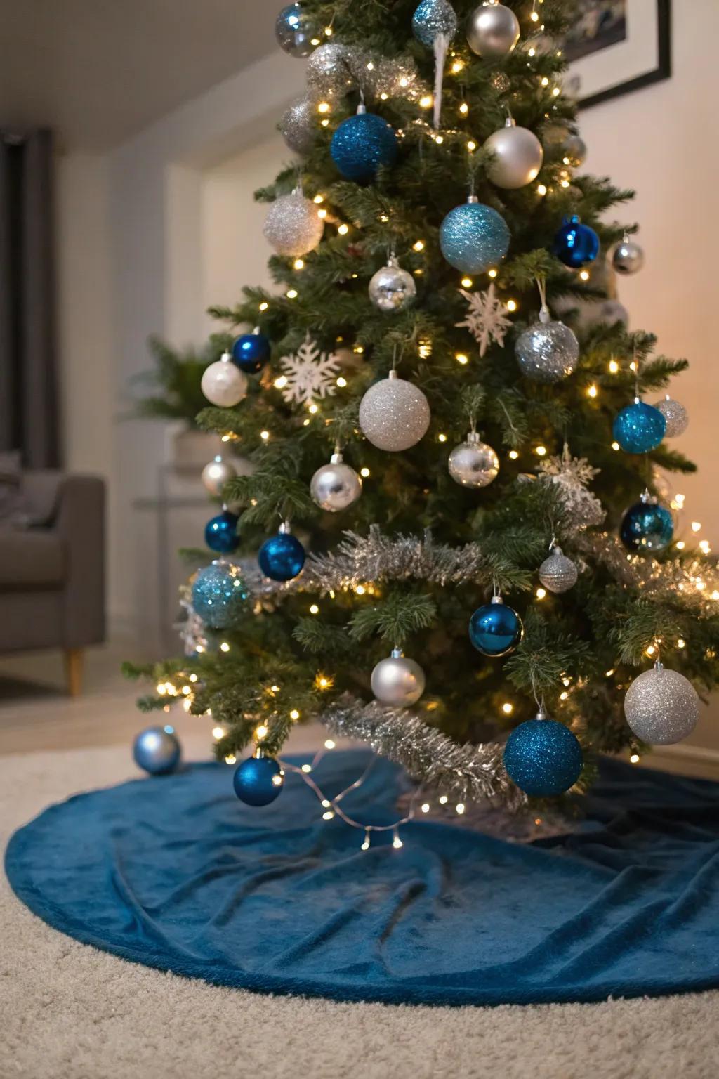 A mesmerizing azure and argent Christmas tree