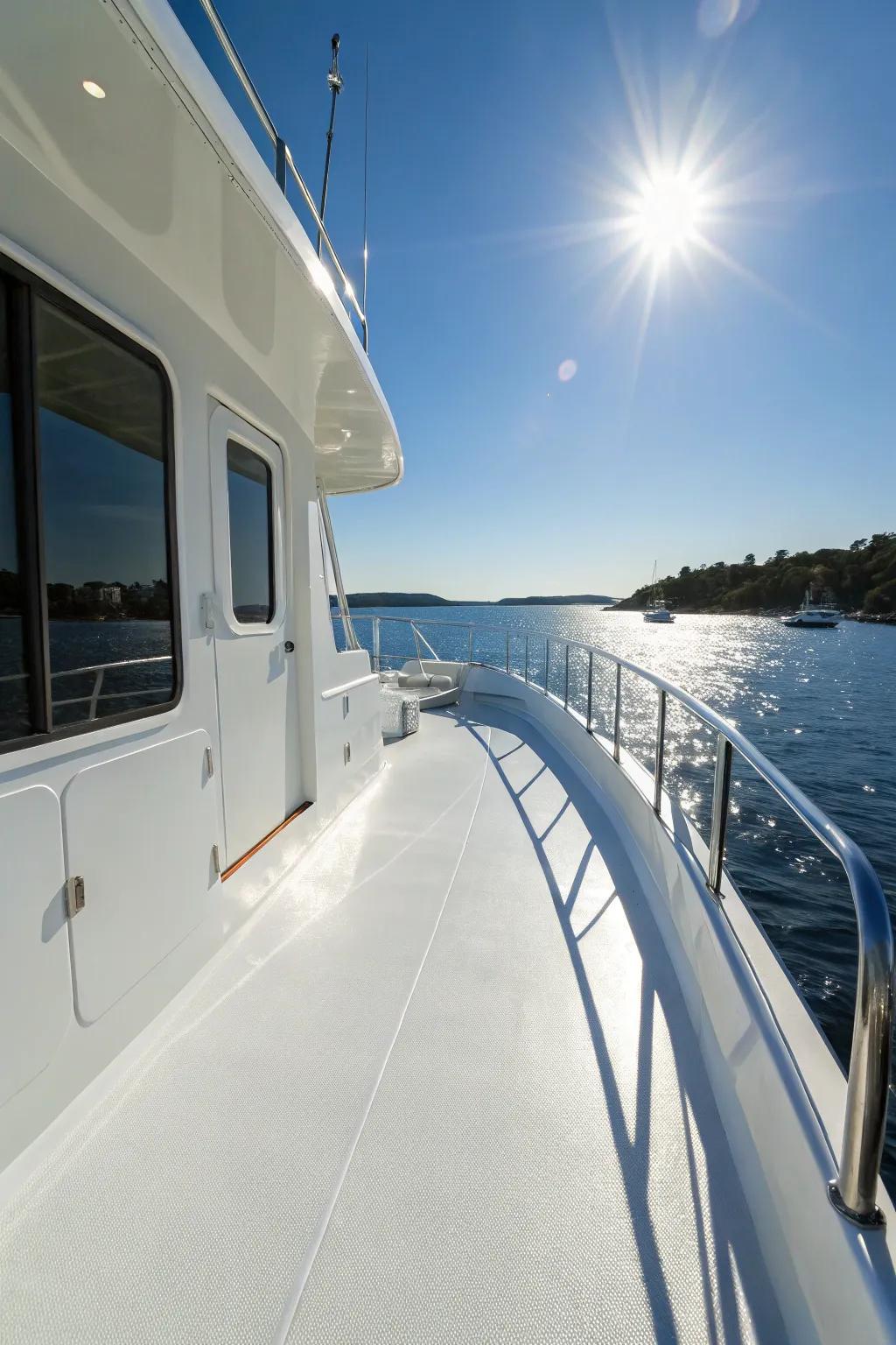 A timeless white deck provides a pristine and enduring aesthetic.