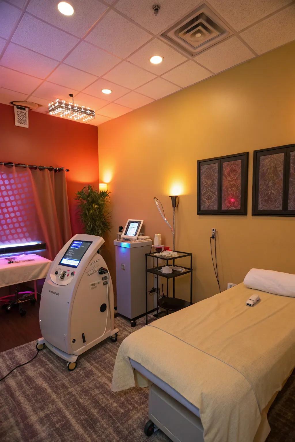 Adjustable illumination cultivates an intimate ambiance in the fitness space.