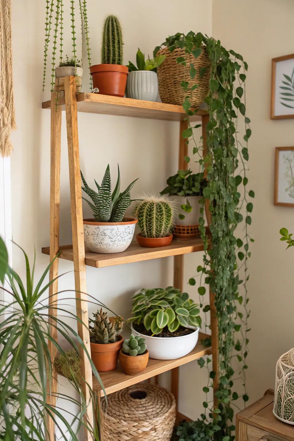 Invigorate your shelves with an array of indoor greenery.