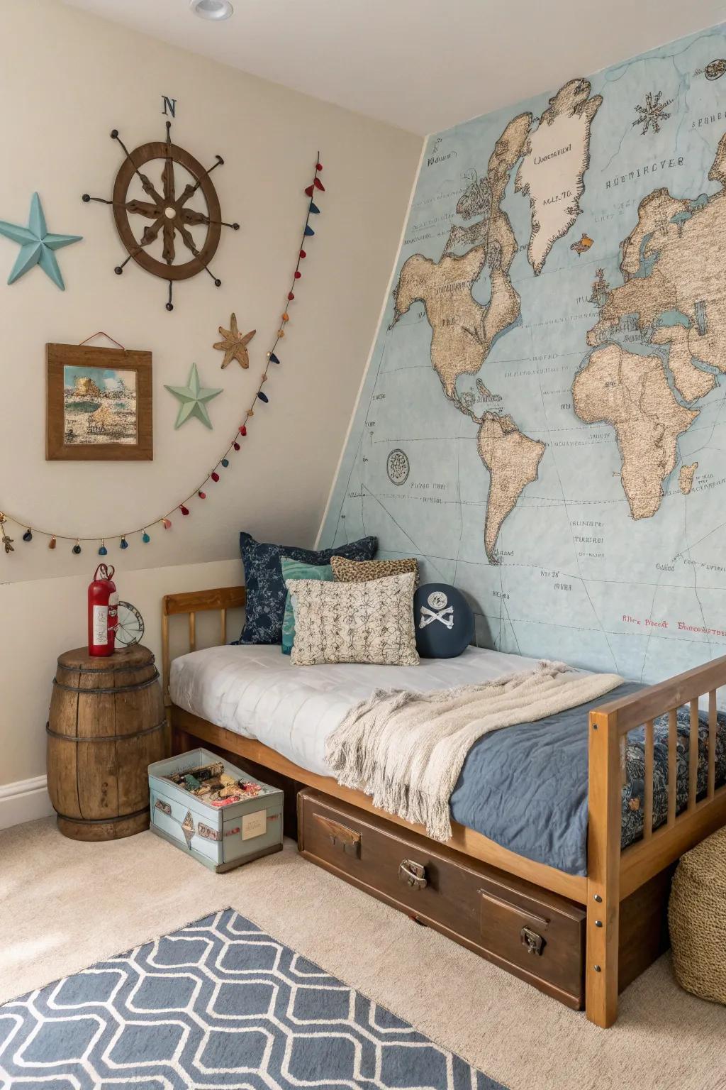 Fire up the imagination of young adventurers with an adventure-themed daybed arrangement.