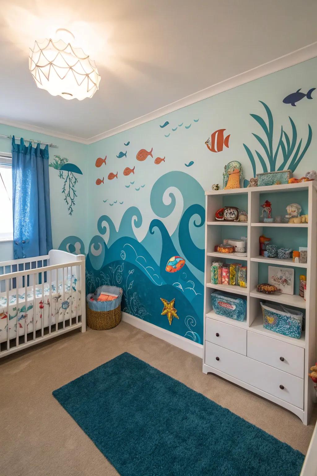Plunge into a serene nursery with an ocean depths theme.