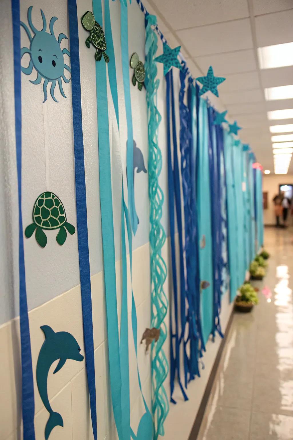 Establish the ambiance for an oceanic escapade with a dynamic underwater setting.
