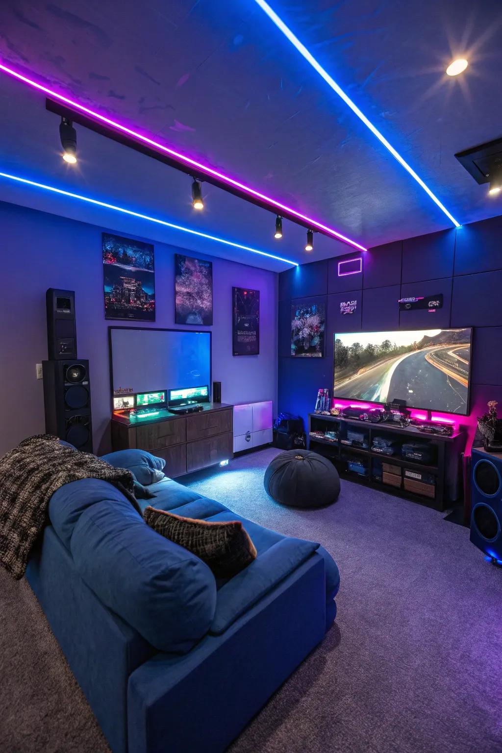 Hues of blue and purple in LED form the perfect backdrop for an exciting game night.