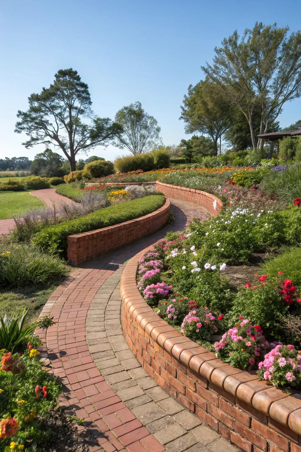 Serpentine brick edges infuse refinement and fluidity into any garden setting.