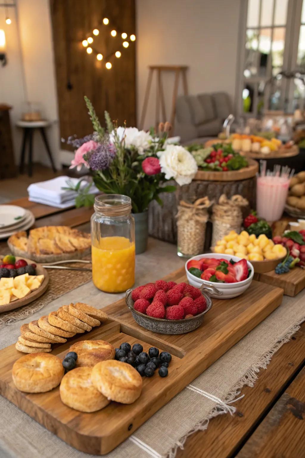 A rustic brunch theme generates a cozy and welcoming environment.