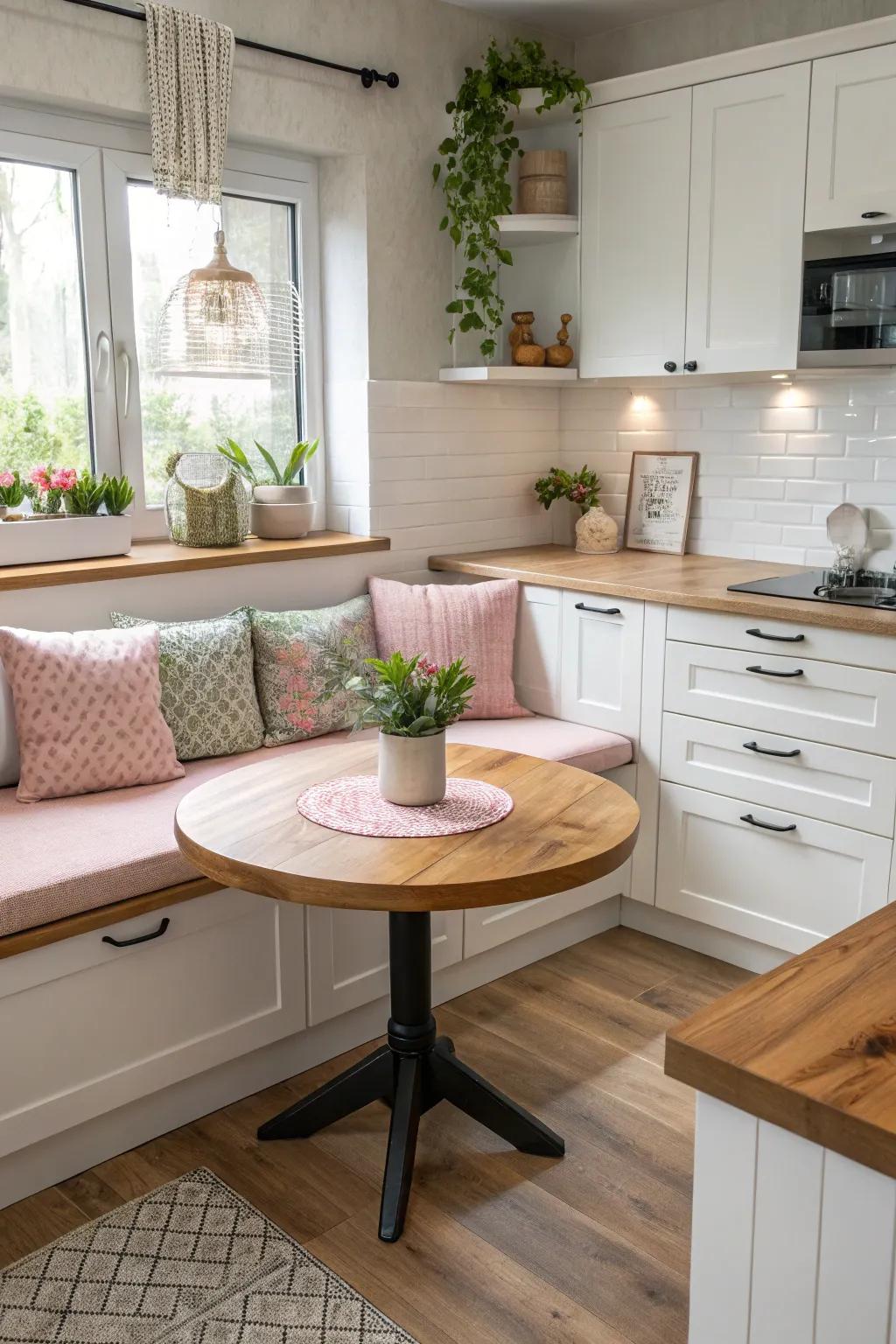 A superb nook for personal gatherings featuring L-shaped seating.