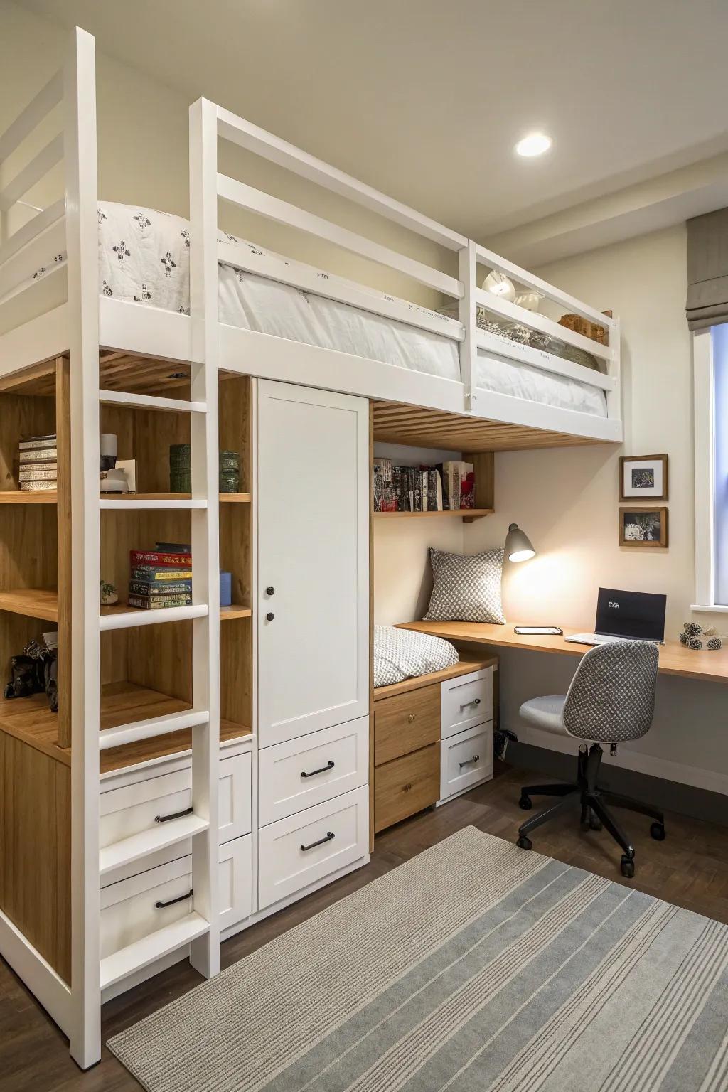 Soar to new levels with vertical bunk bed arrangements.