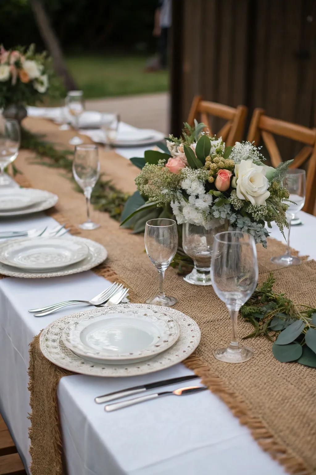 Infuse rustic charm into your dining space with a hessian runner.