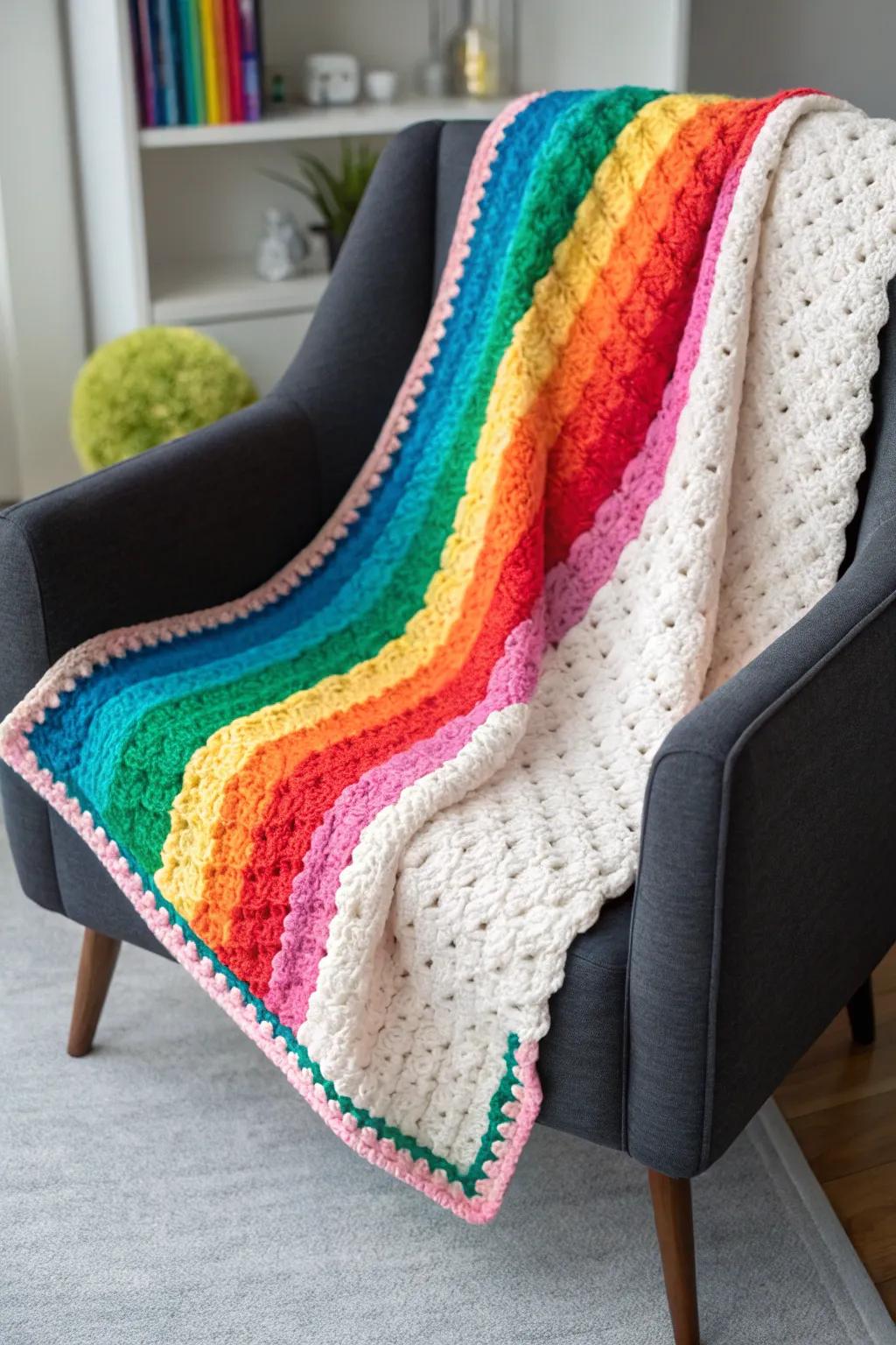 A spectrum border breathes life into this C2C blanket.