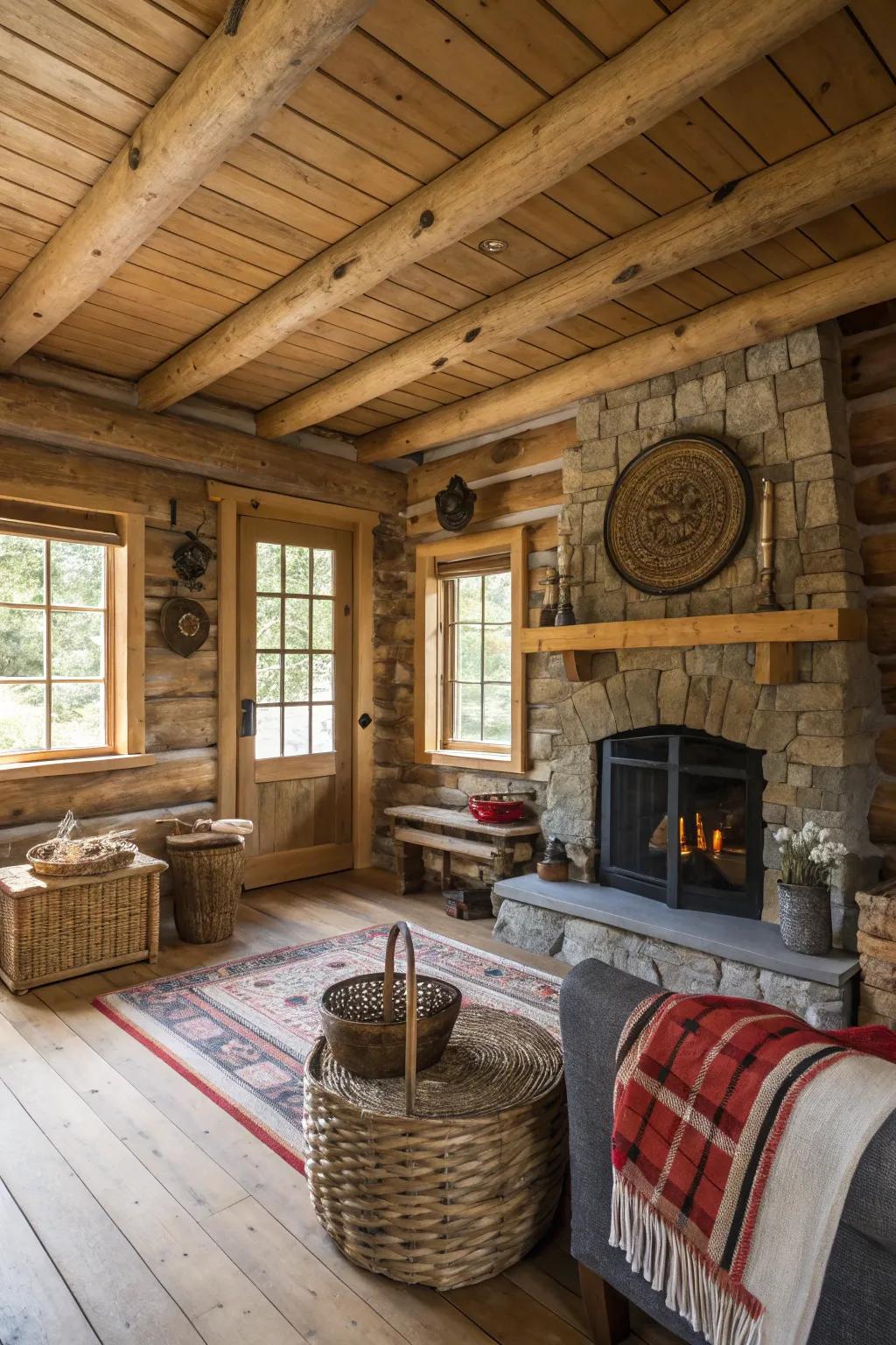Timber interiors give a heartfelt feel to cabin living.