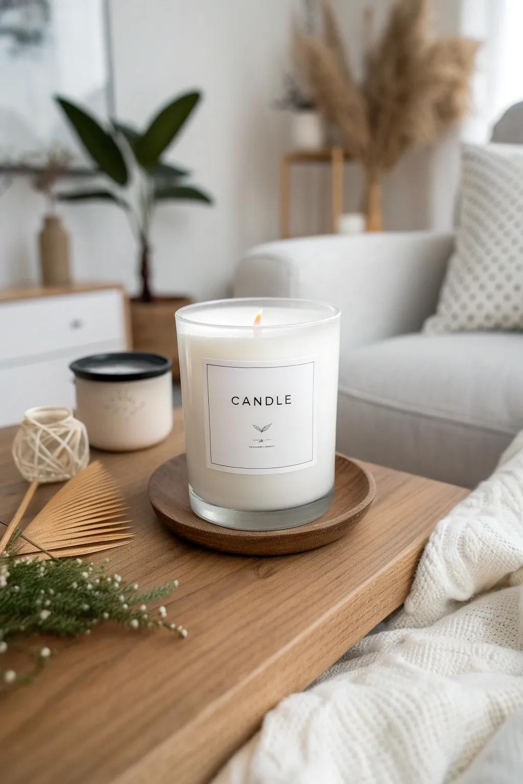 Minimalist candle labels communicating sophistication through simplicity.