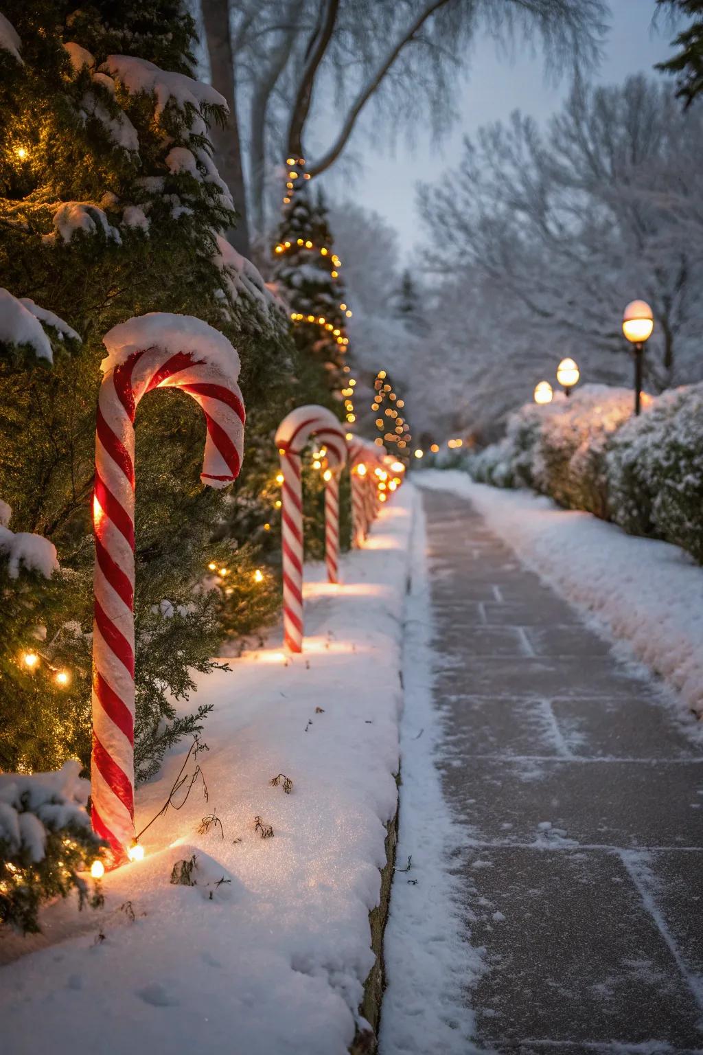 Guide guests with an illuminated peppermint stick pathway.