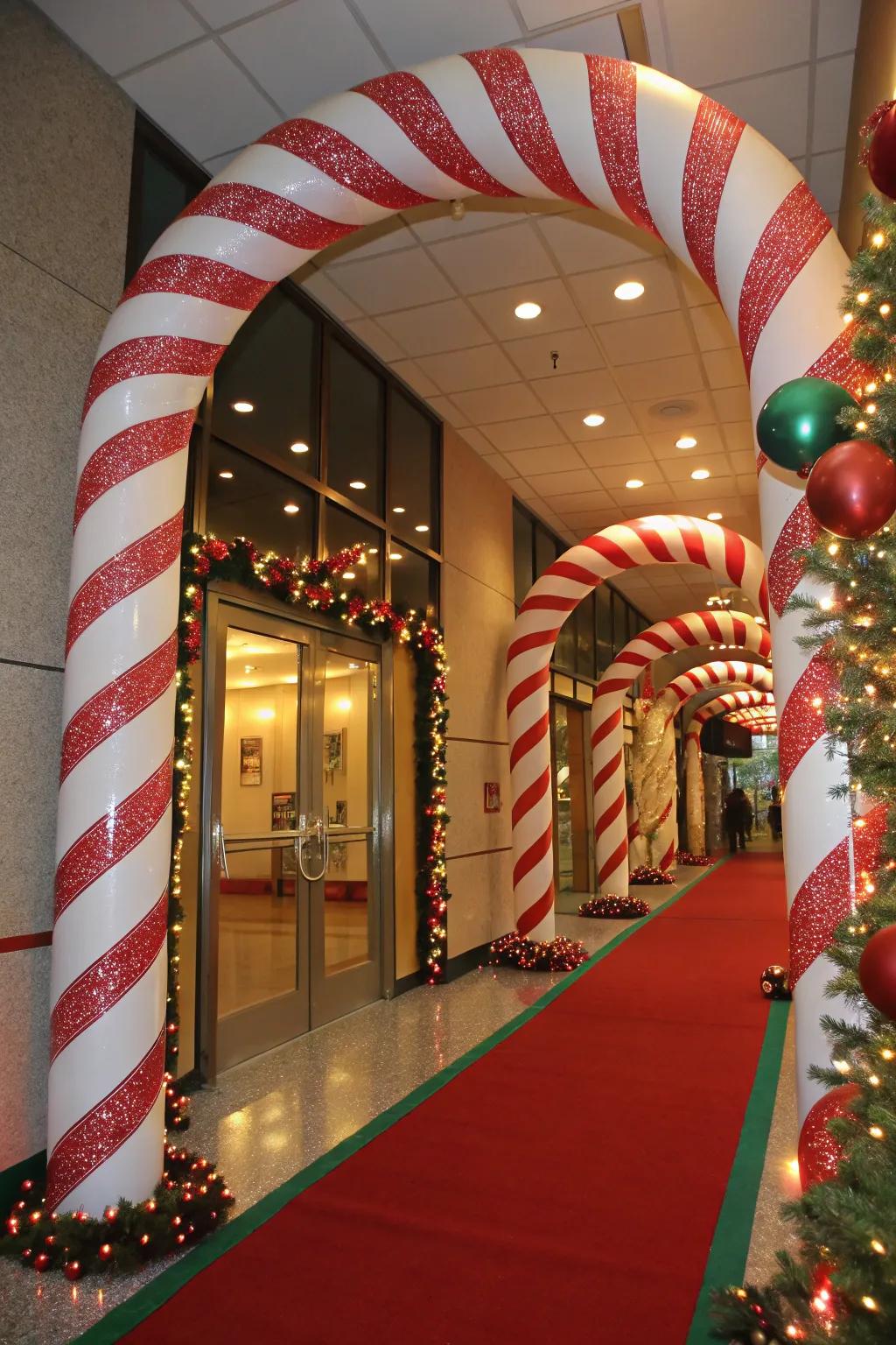Create a striking entrance with striped arches.