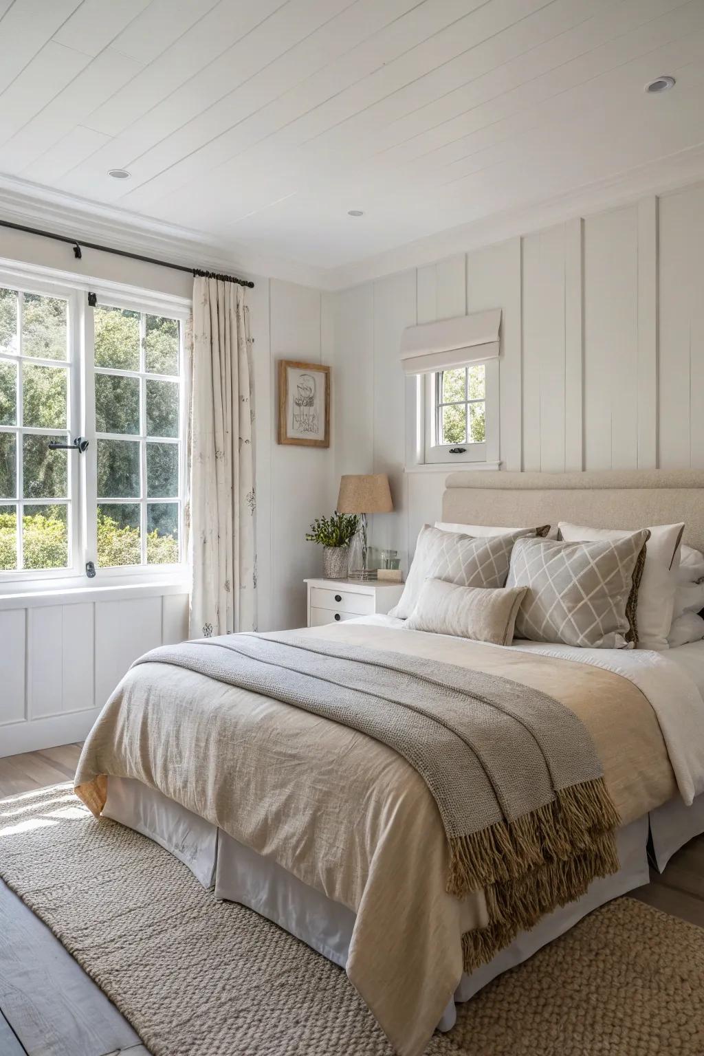 Neutral shades set up a peaceful bedroom environment.