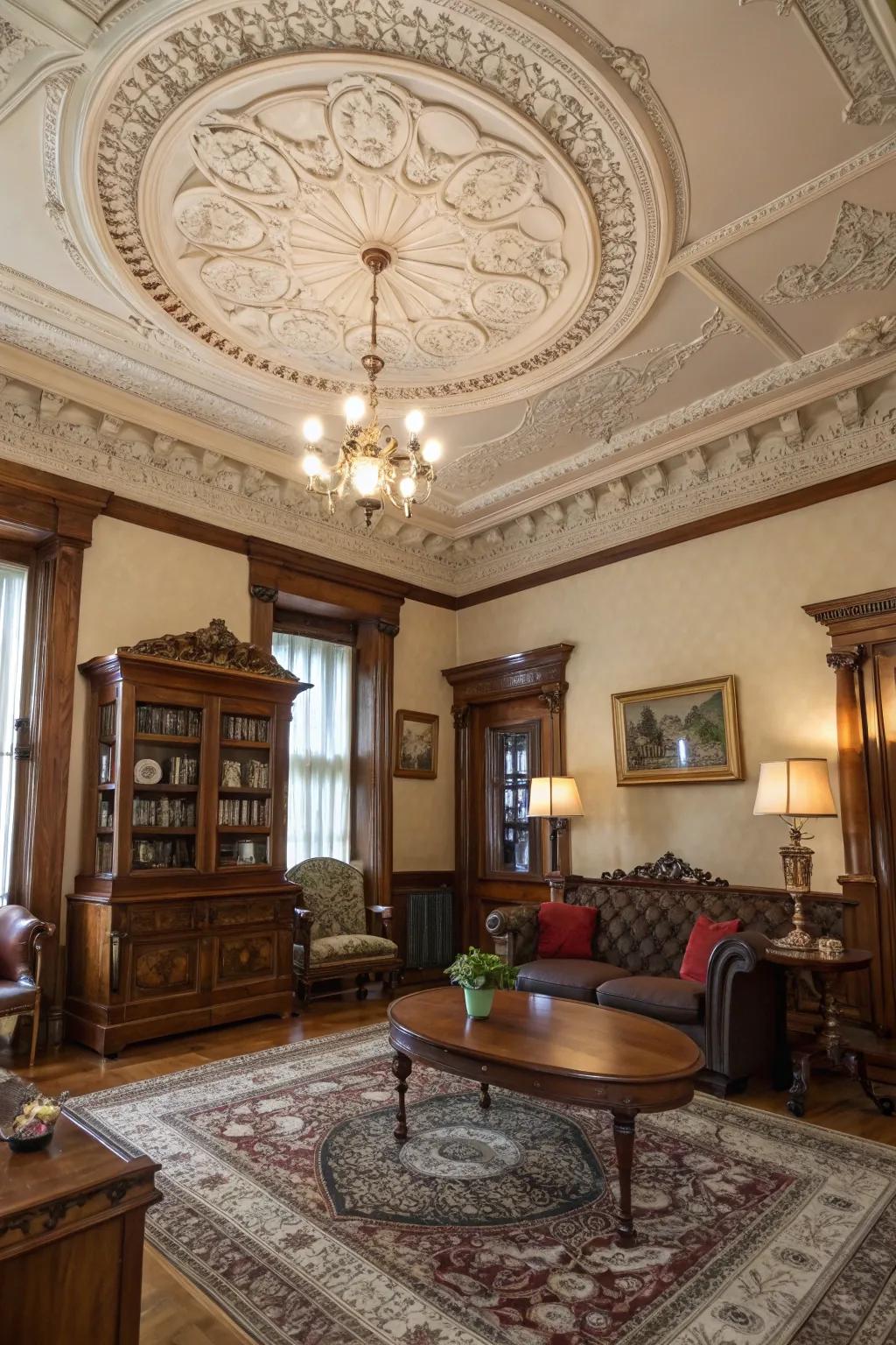 Elaborate medallions infuse any room with Victorian allure.