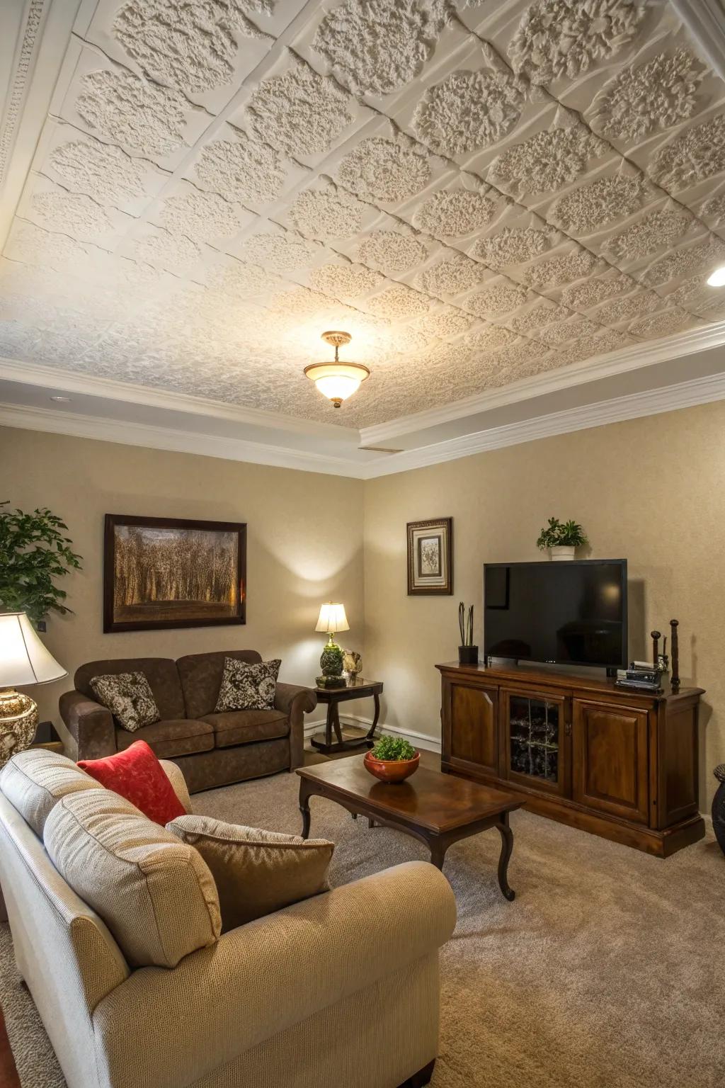 Cherish the inviting and reminiscent atmosphere of a classic popcorn ceiling.