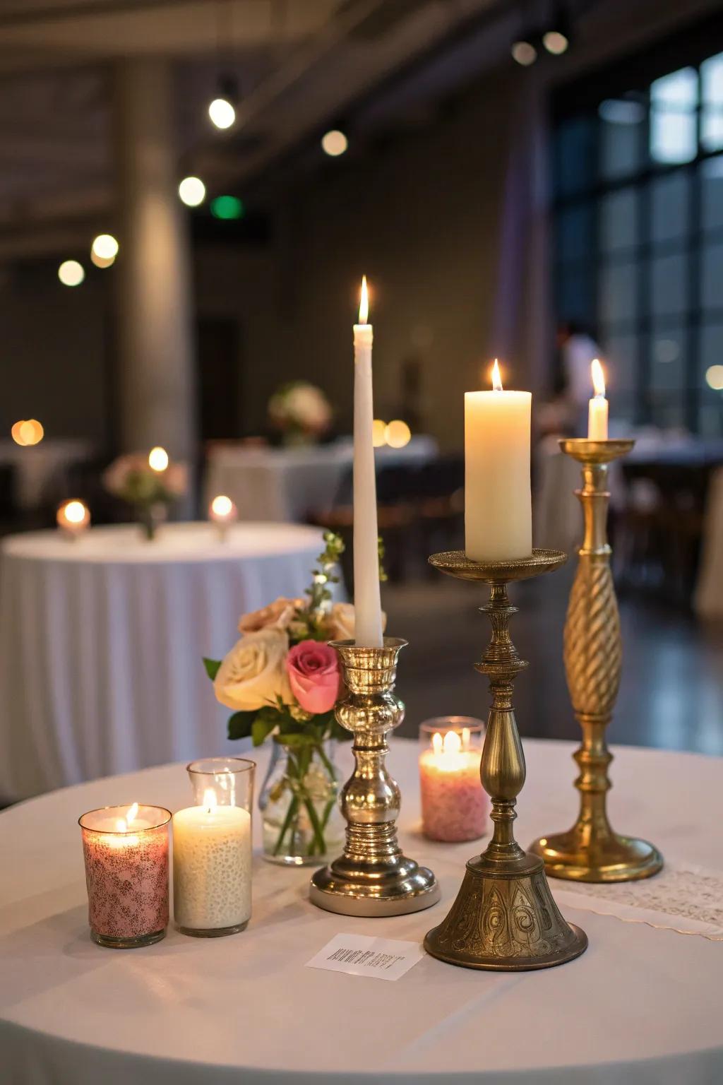 Candles craft a snug and inviting atmosphere on your center table.
