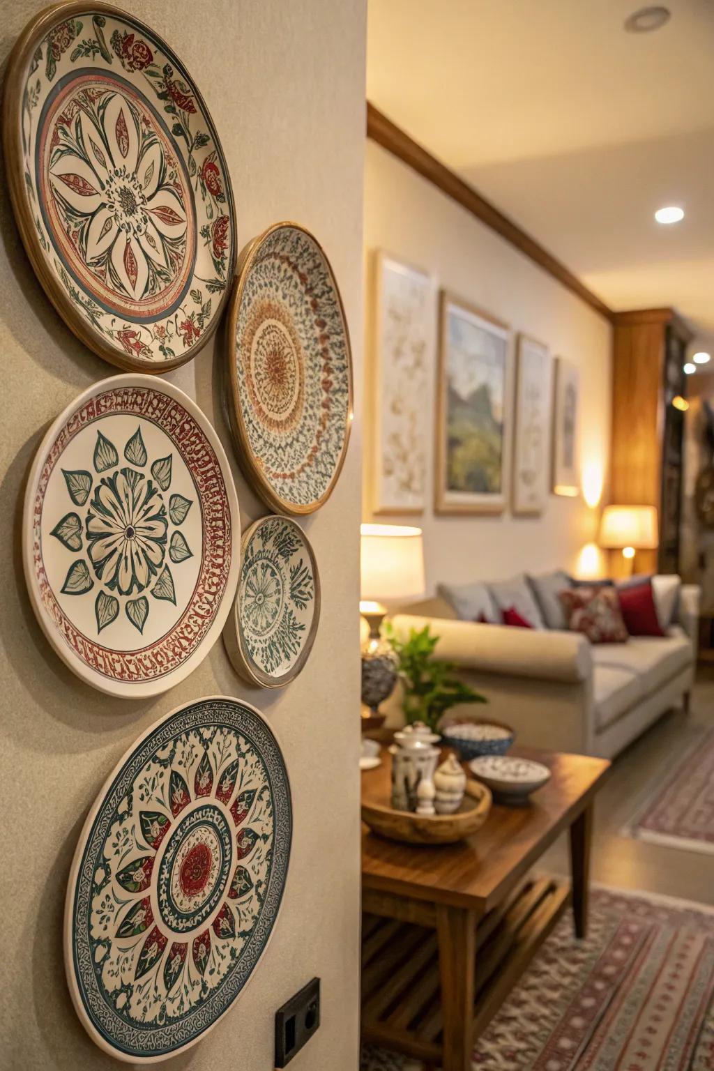 Decorate your walls with ornamental ceramic dishes for a personal flourish.
