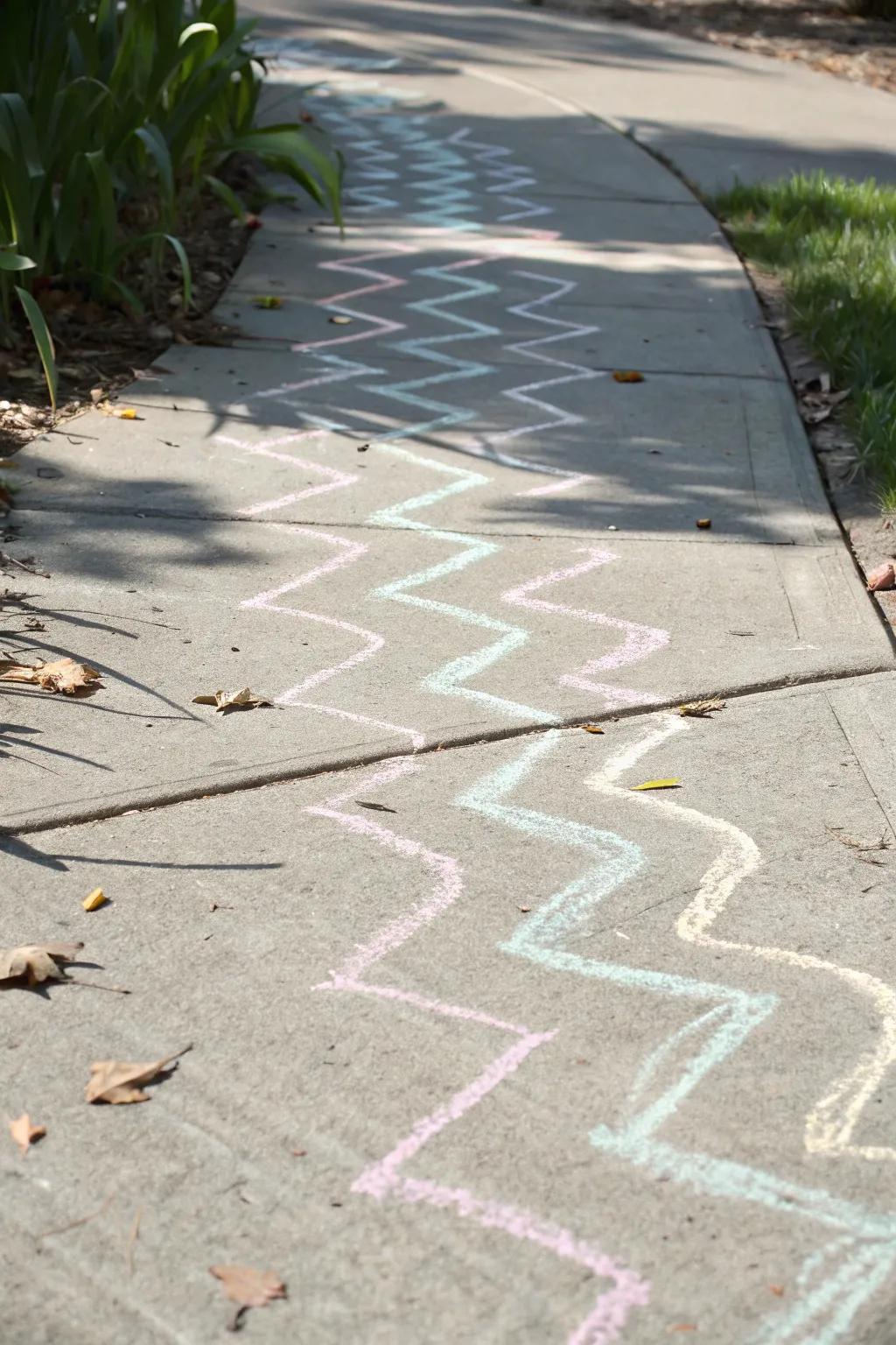 Celebrate the art of play with an imaginative zig zag trail. #ChalkArt #ScandiBoho