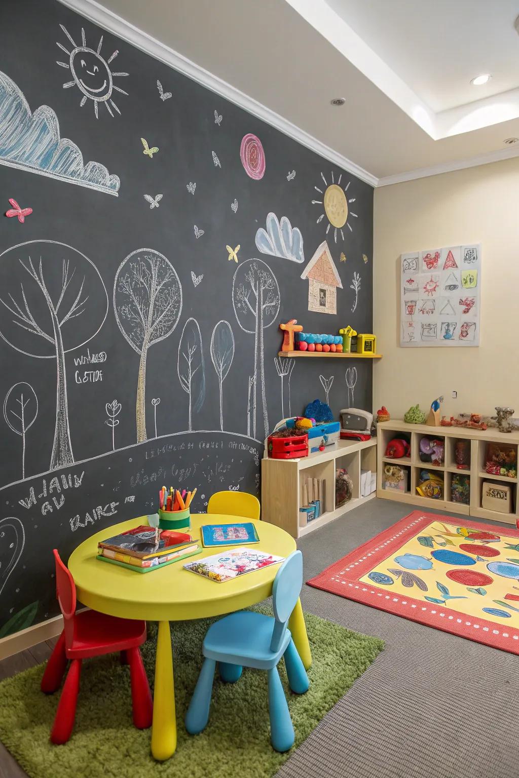 An expansive chalkboard wall inspiring boundless creativity.