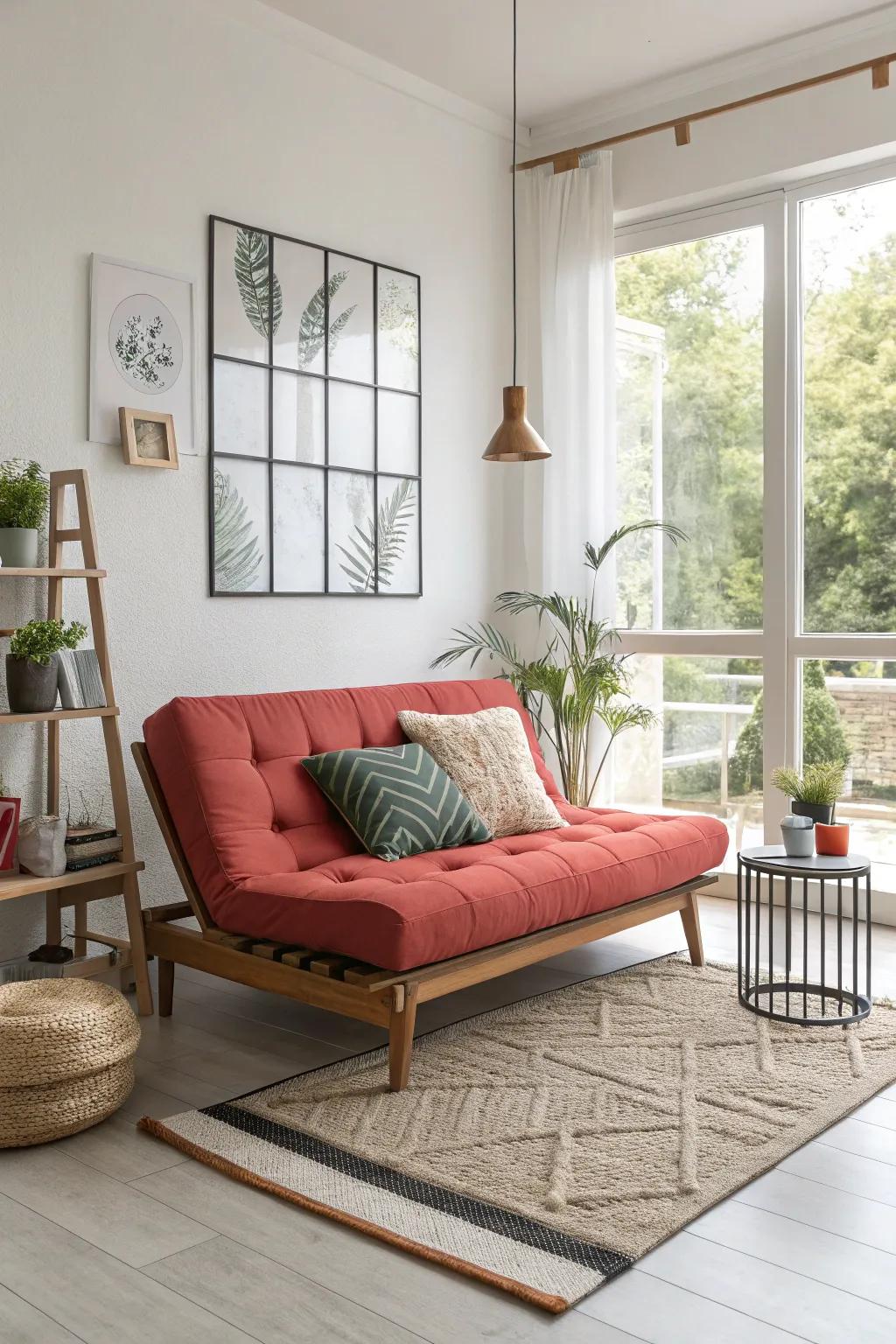 A versatile futon injects vibrancy and usefulness into any setting.