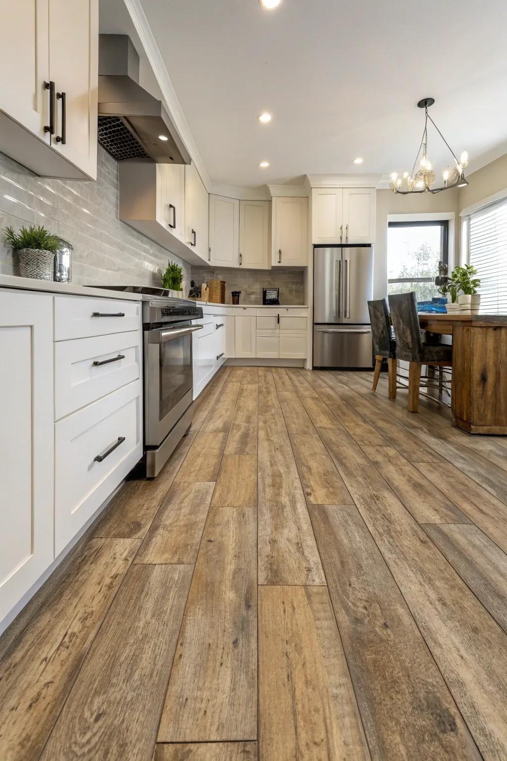 Vinyl plank flooring replicates the elegance of wood while providing enhanced resilience.