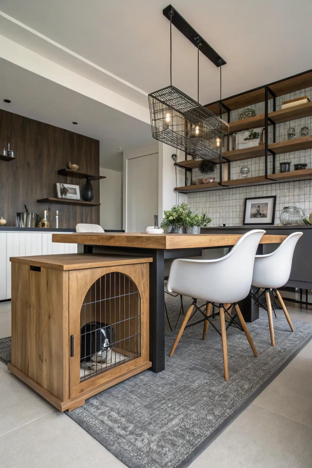 Make the most of under-table areas for your dog's cozy corner.