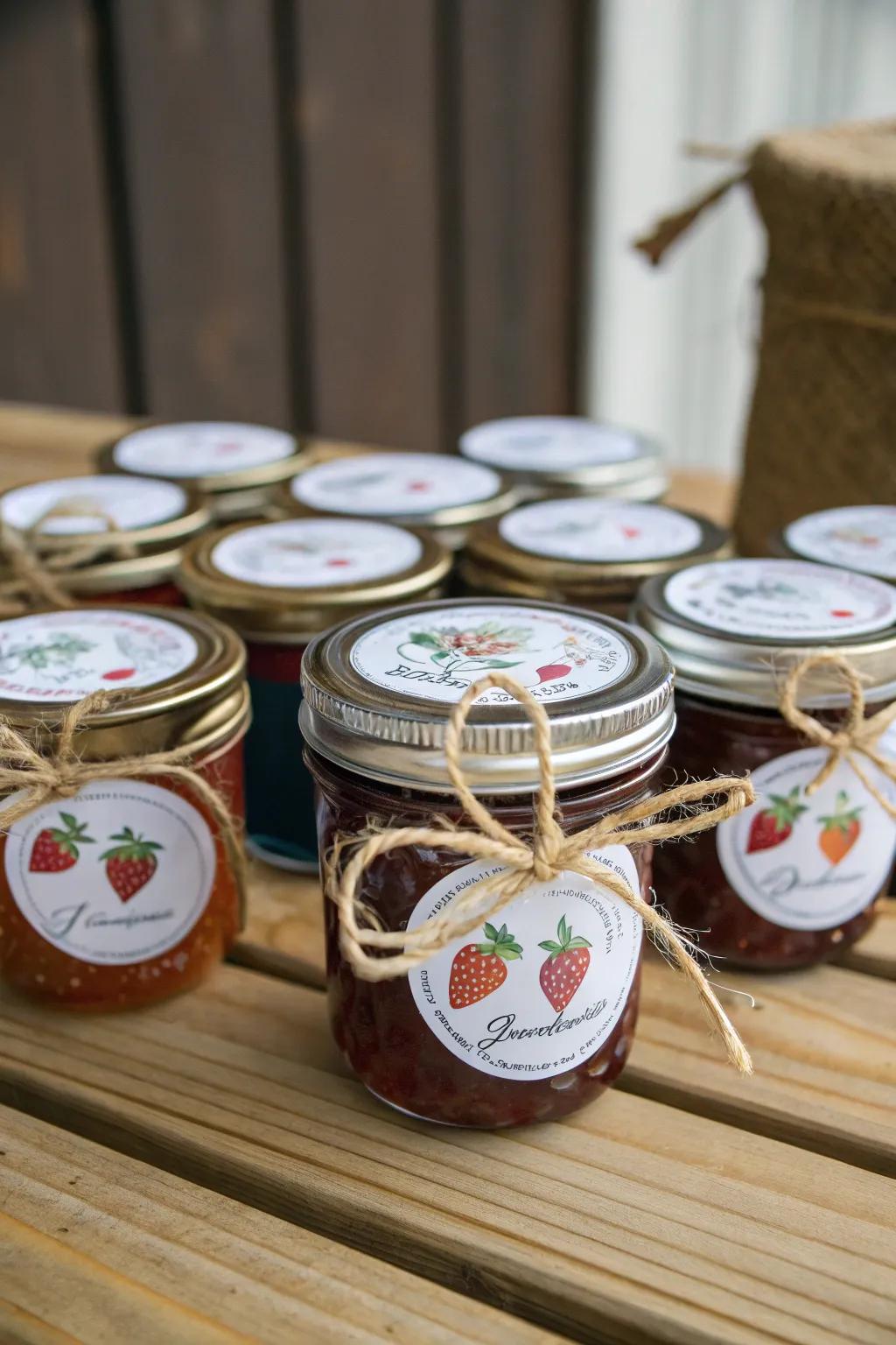 Delightful jars of homemade preserves make beautiful wedding favors.