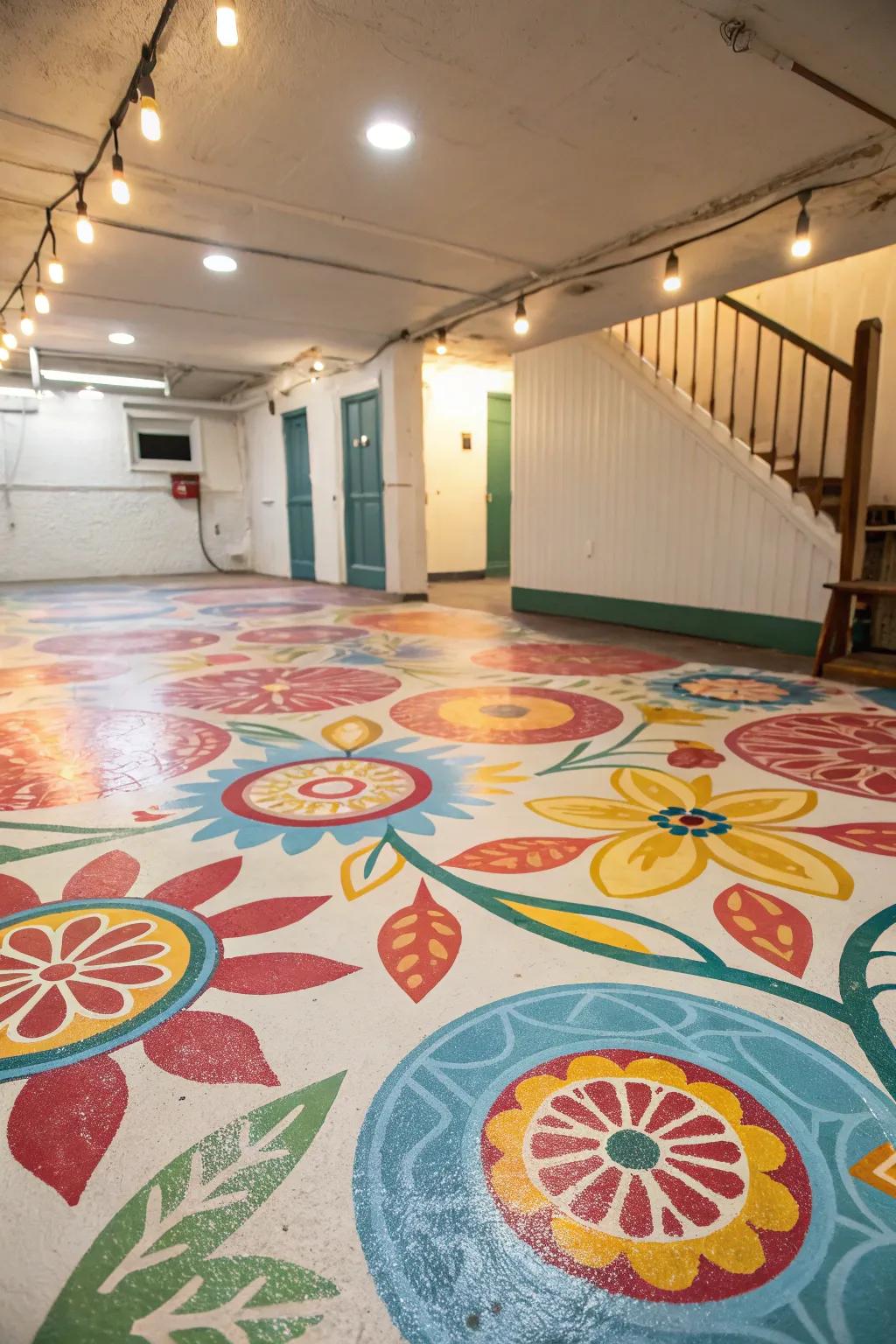 A coat of paint has the ability to transform a simple concrete basement floor into something vibrant.