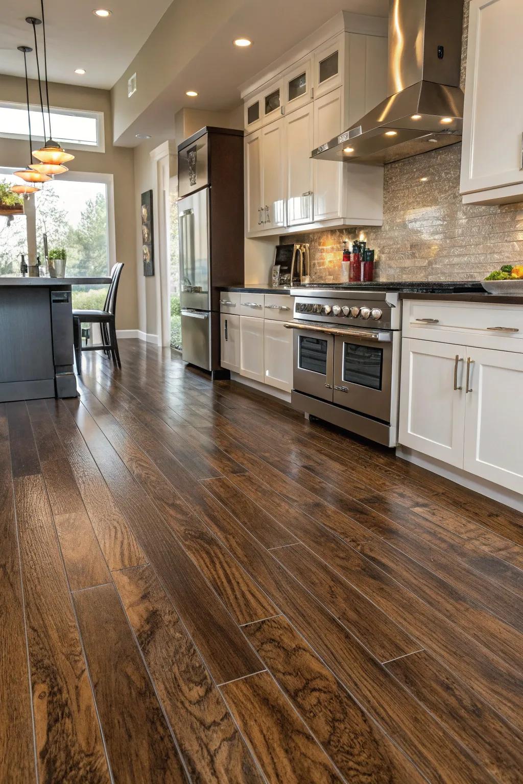 Faux wood gives the feel of hardwood for less.