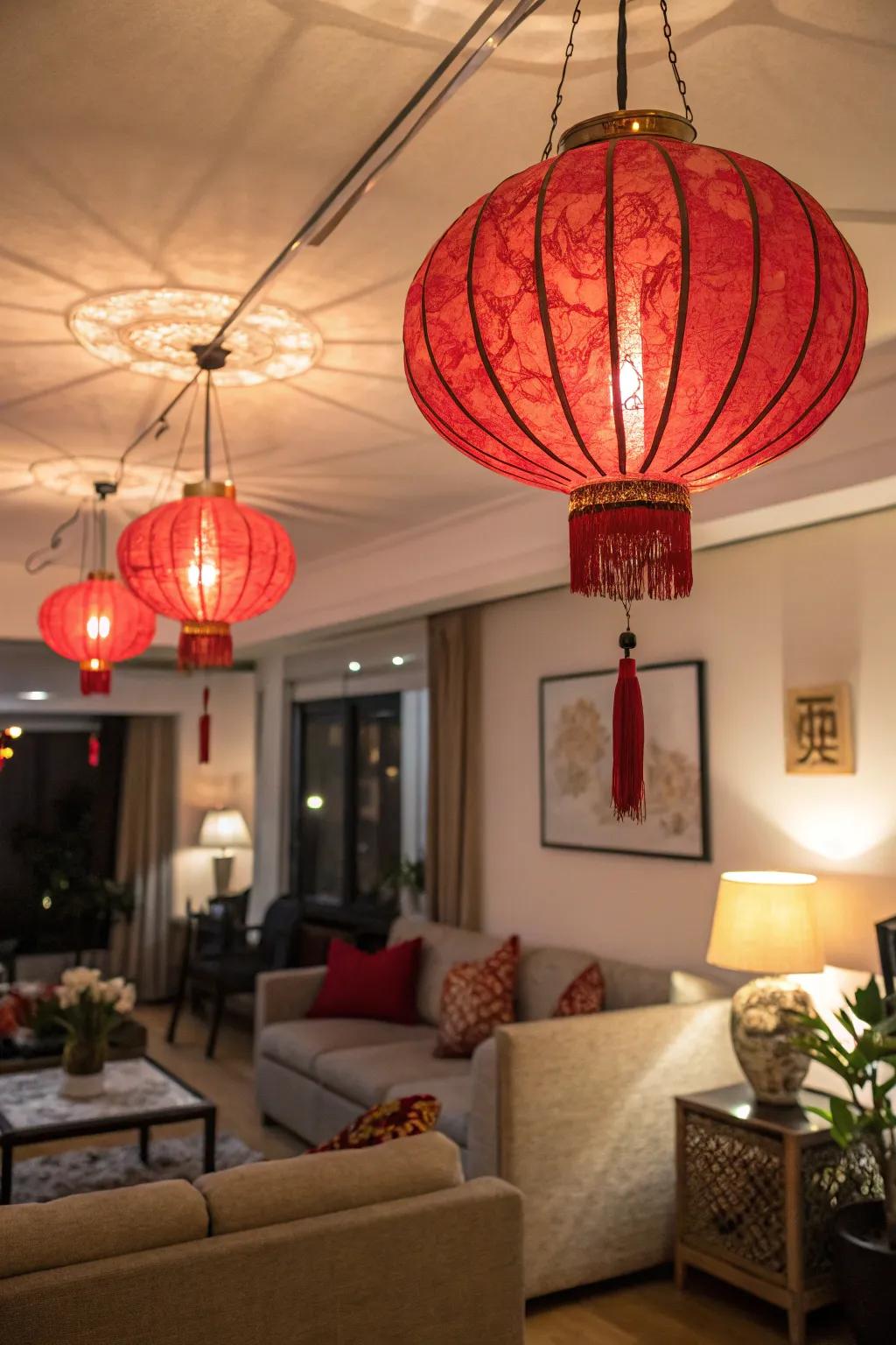 Crimson lamps provide a hint of time-honored allure and luck to any setting.