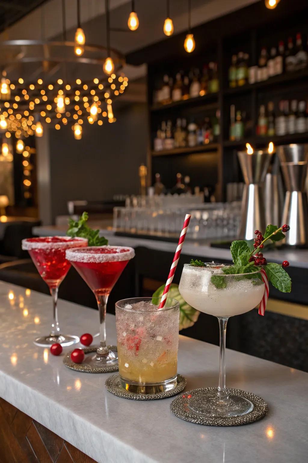 Craft a unique cocktail corner to enchant your guests with celebratory beverages.