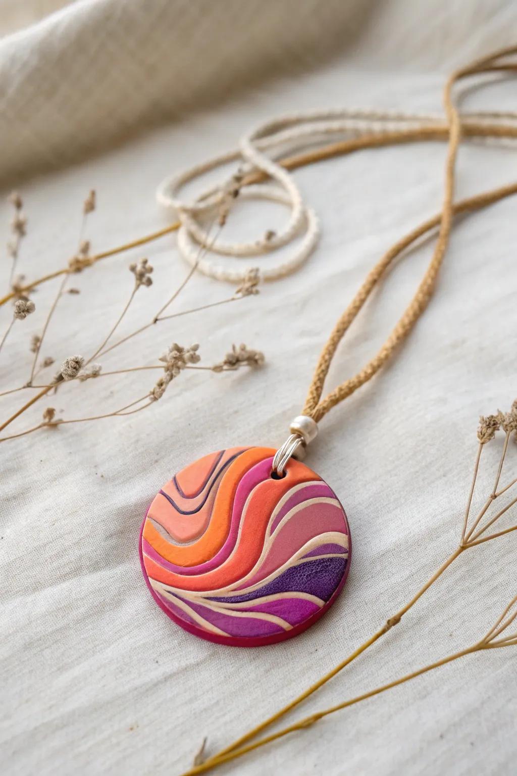 Carry the essence of the sunset with you with this vivid clay charm!
