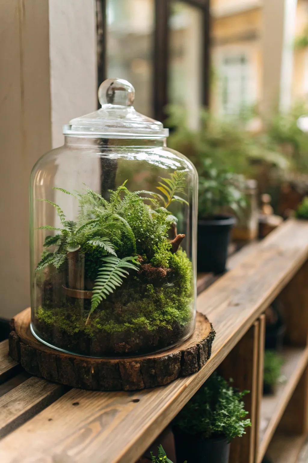 A miniature woodland within a jar, delivering an aura of tranquility.