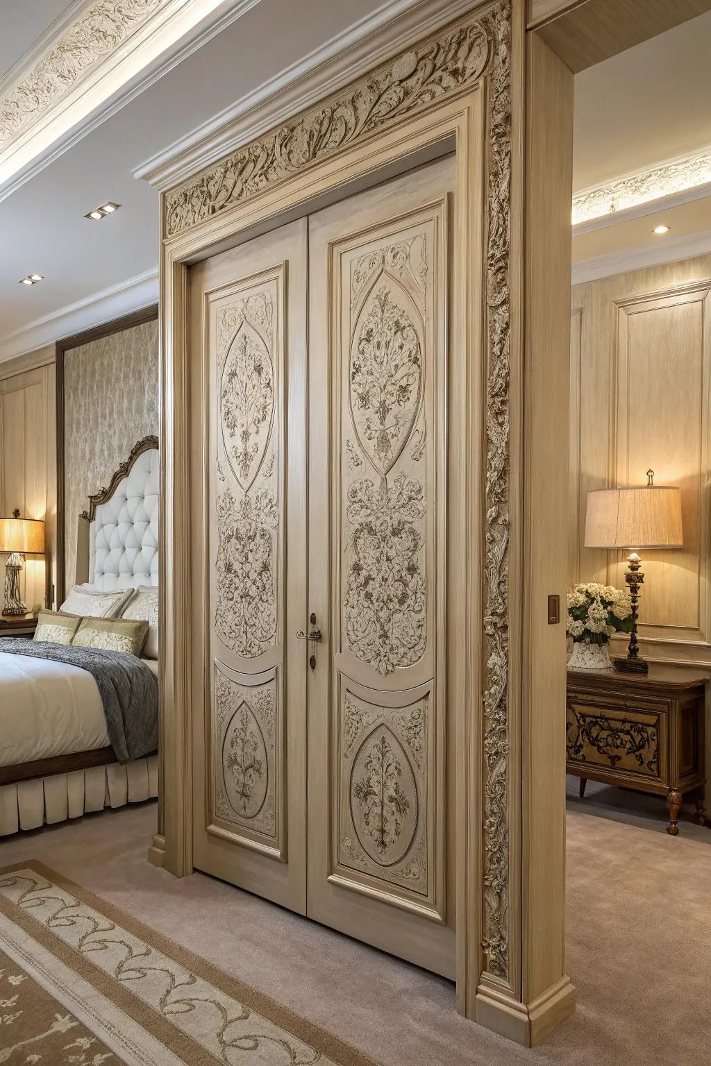 Detailed paneling brings enduring elegance to closet doors.