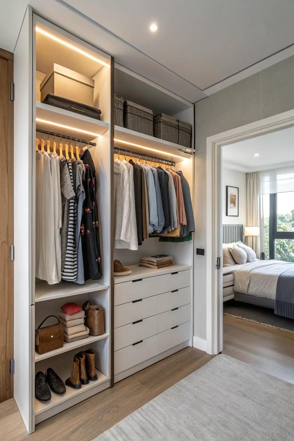 Open shelving creates a showcase in your closet space.