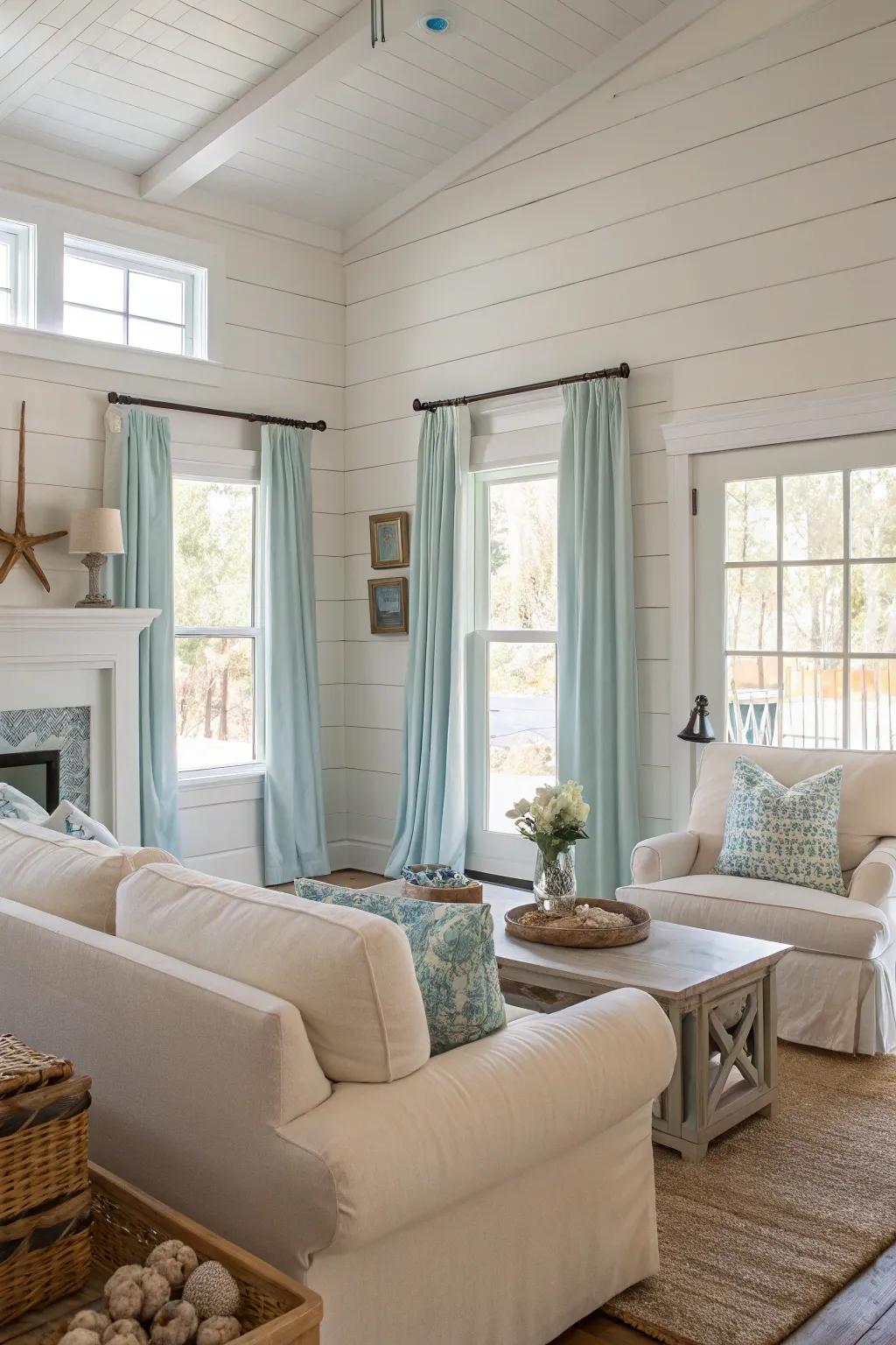 Soft, understated shades lay the foundation for an inviting and serene coastal farmhouse setting.