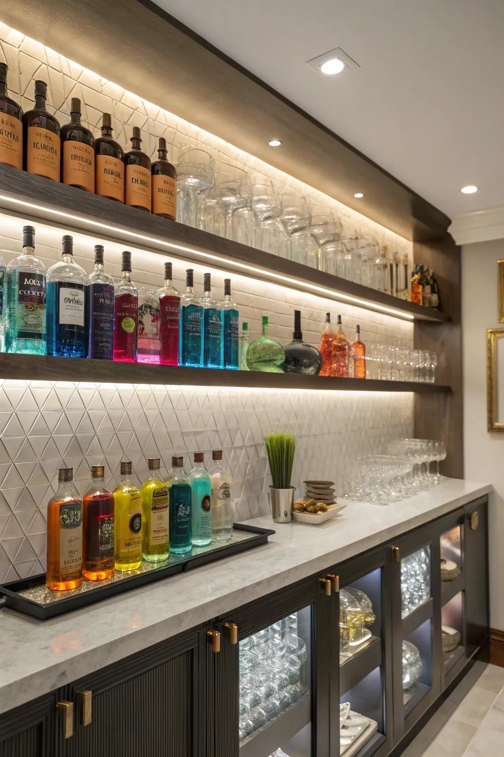 Display ledges redefine wall areas into chic exhibits.