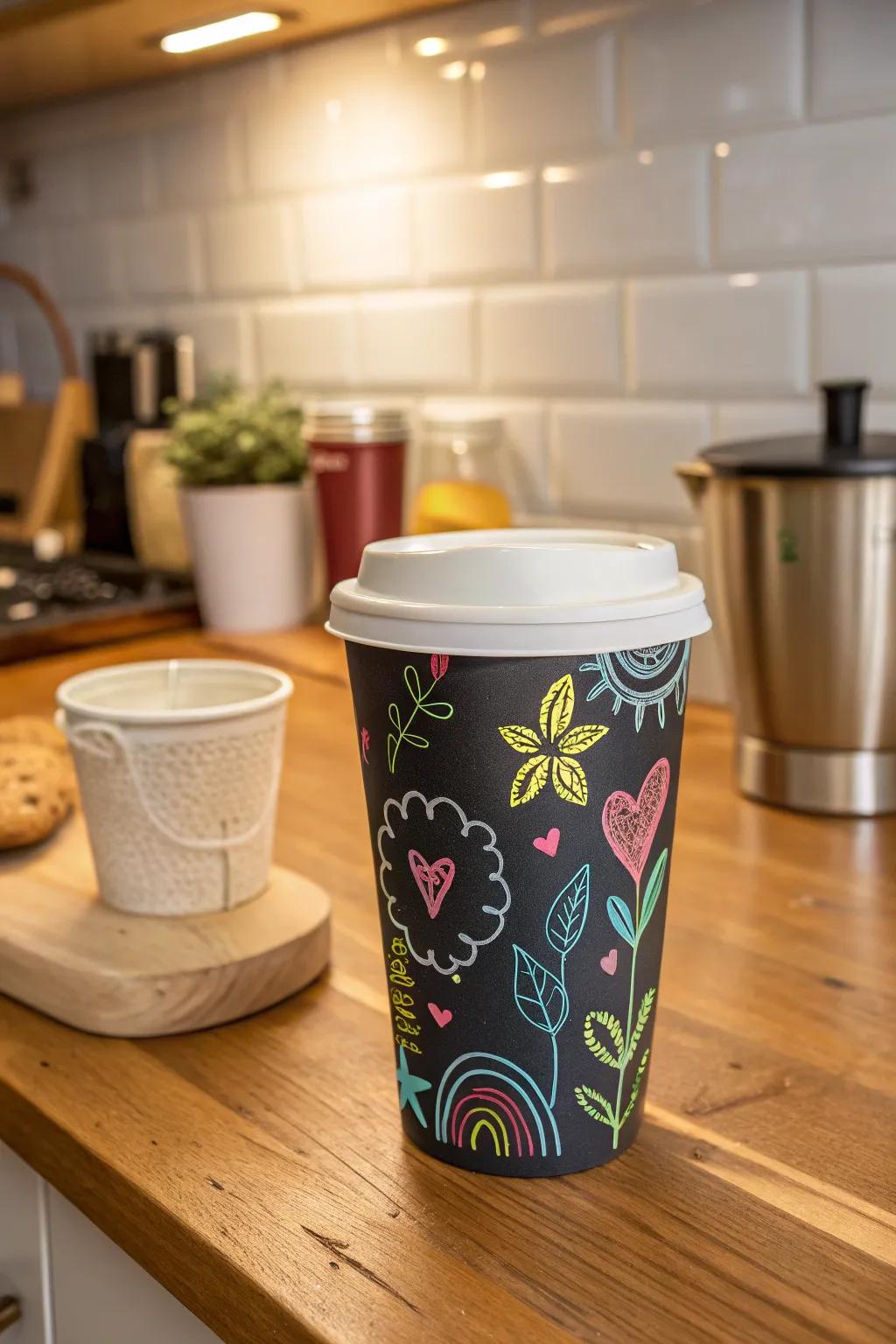Artistic slateboard coffee cups encourage your artistic side to shine through with each sip.