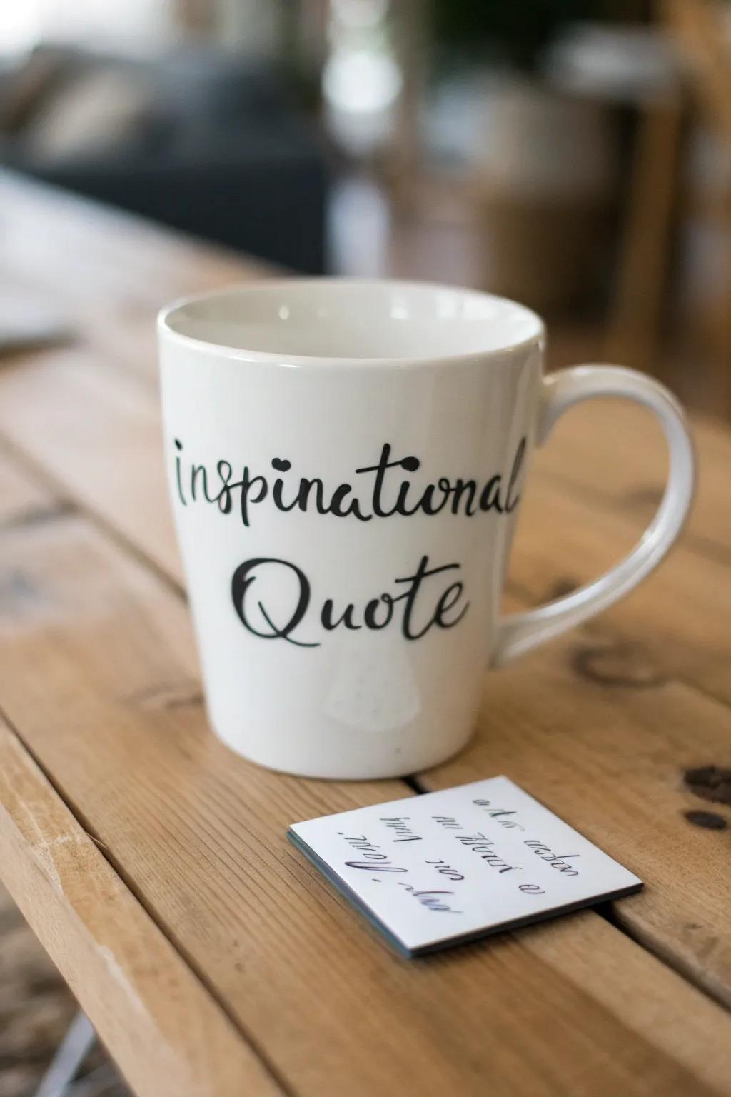 A white mug with a quote to brighten your mornings.