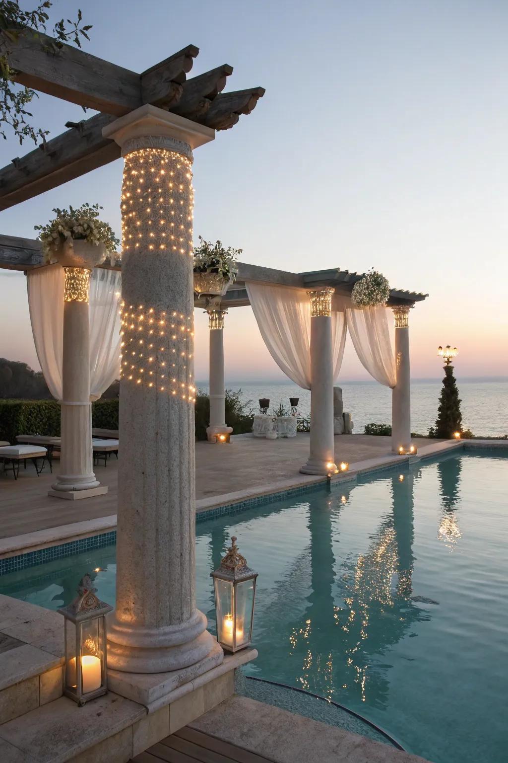 Conjure a resort-style ambiance with poolside pillar lighting.