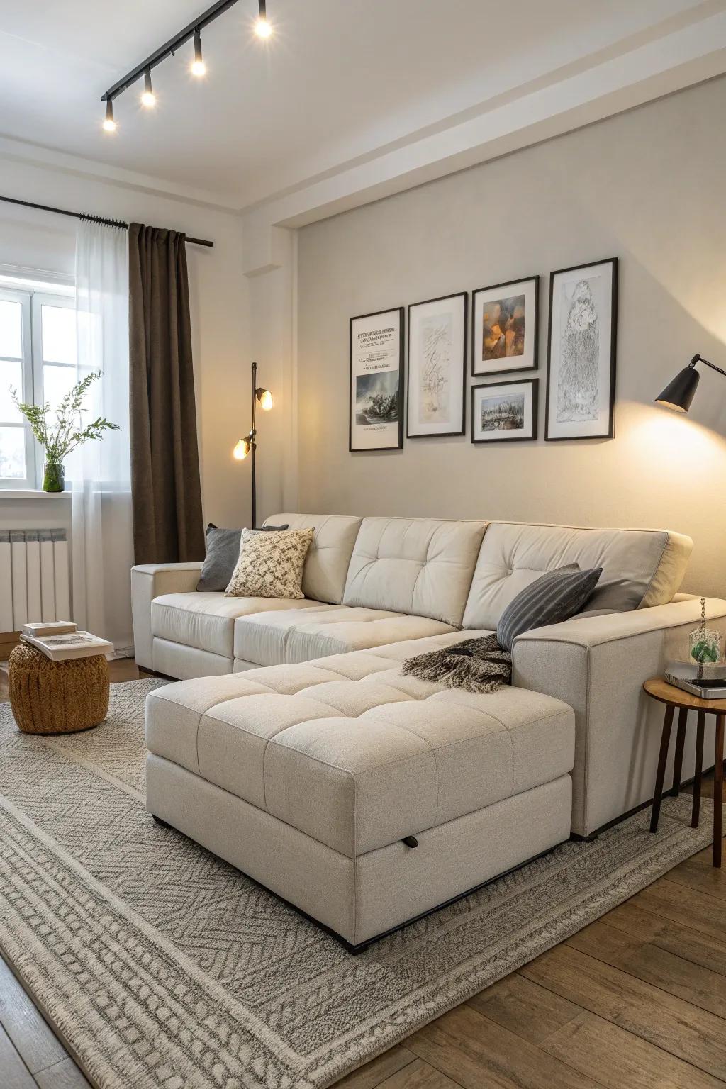 A modular couch that effortlessly conforms to any small area.