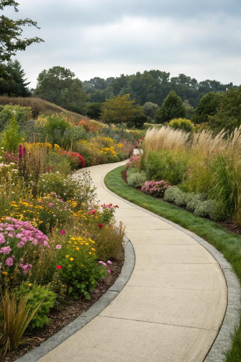 Curved paths establish a harmonious rhythm within your garden.
