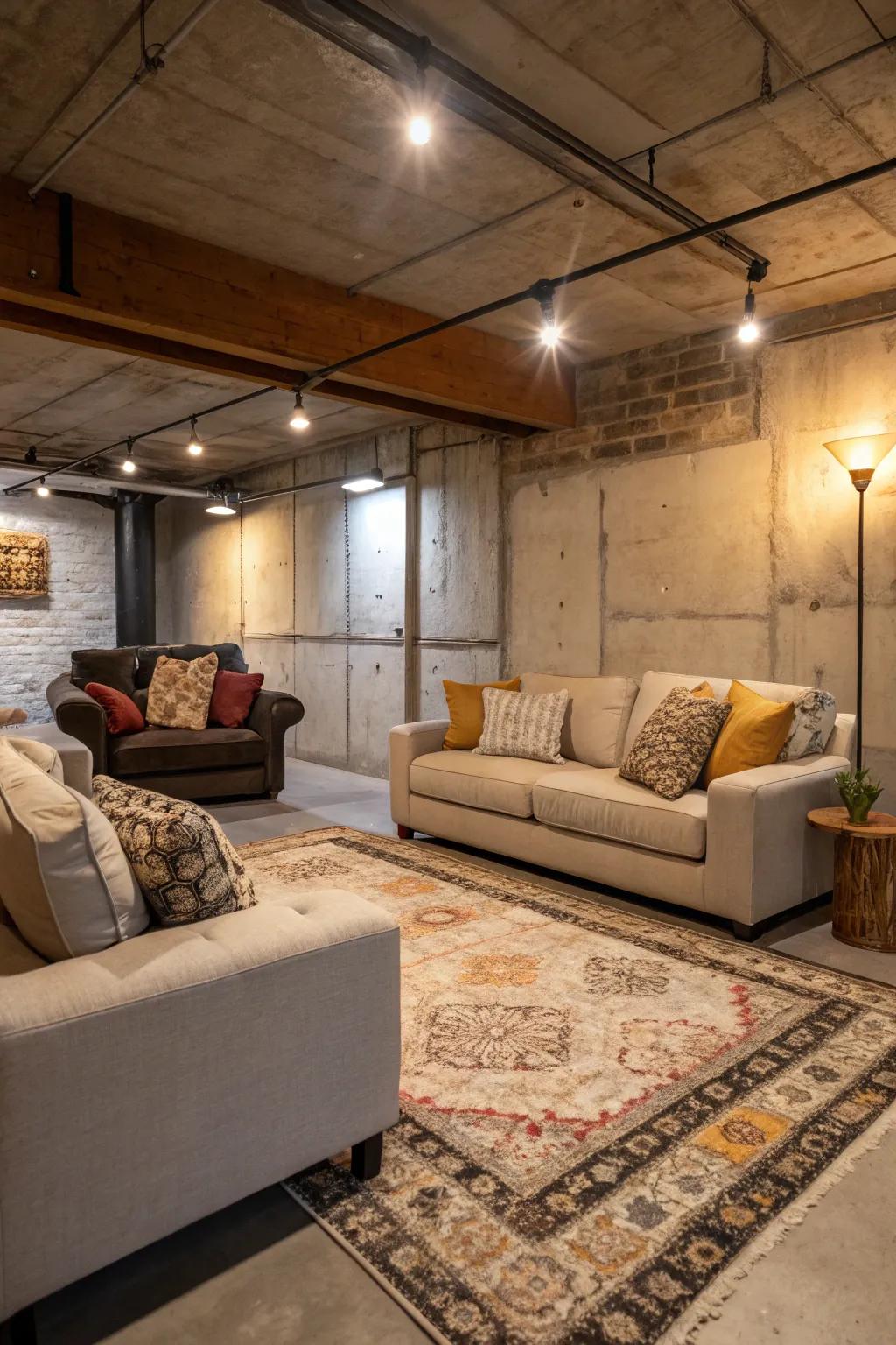 Demarcate your area with comfortable seating and a toasty rug.
