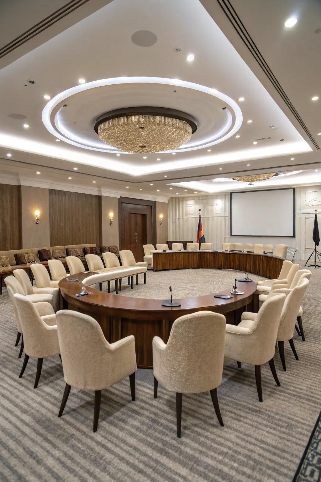 Circular seating fosters a more collaborative and inclusive setting.